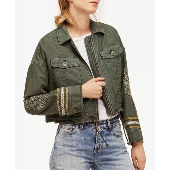Free People Jackets & Blazers - Free People Military Green Embroidered Jacket